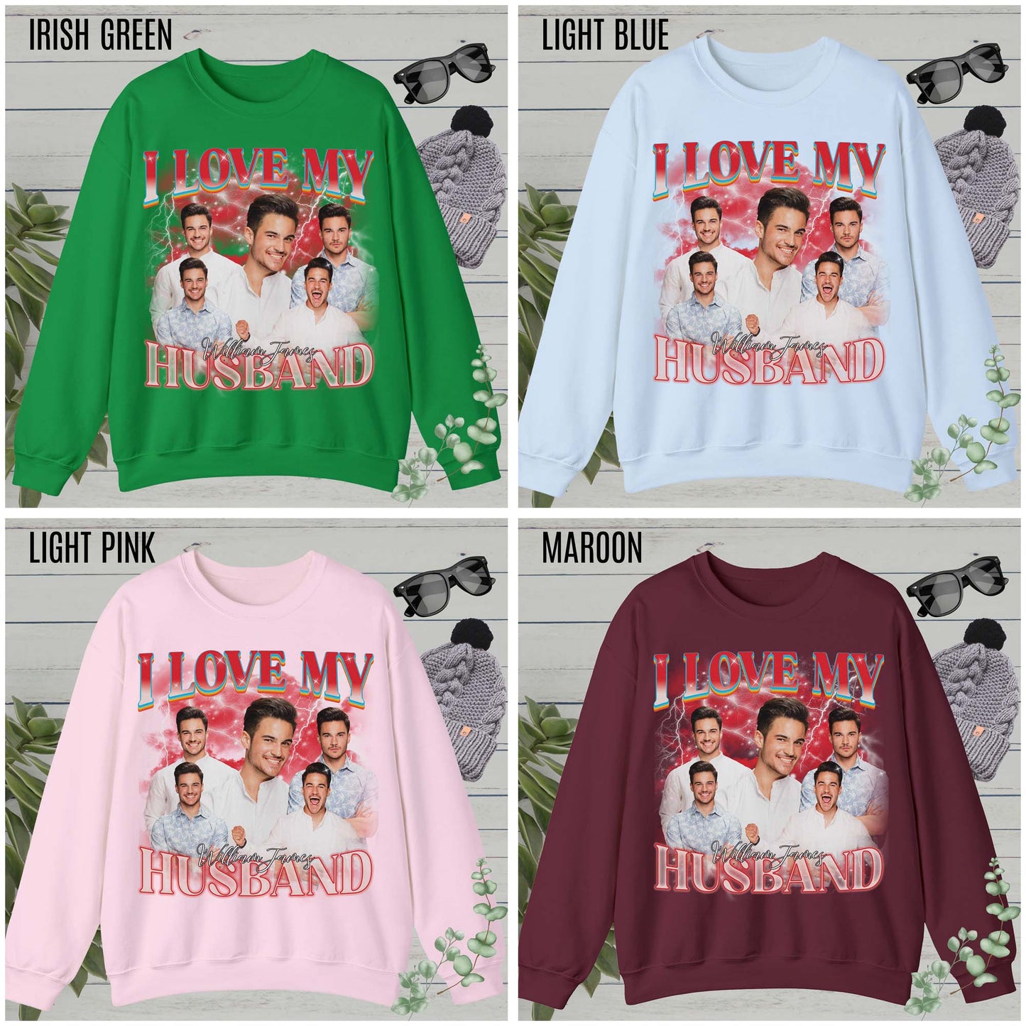 Custom I Love My Husband Sweatshirt, Customized Photo Bootleg Rap Tee, Valentine Matching Couple Sweatshirt, Custom Image Sweatshirt, SW1359