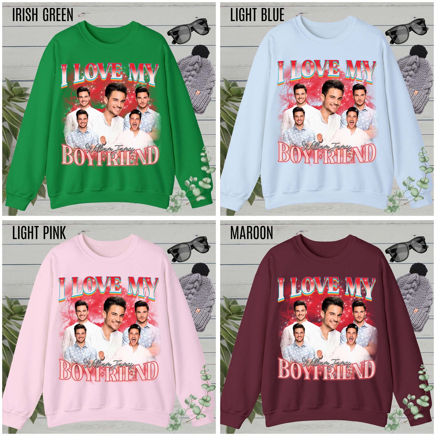 Custom I Love My Boyfriend Sweatshirt, Customized Photo Bootleg Rap Sweatshirt, Valentine Matching Couple Sweatshirt, SW1358