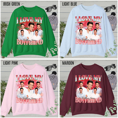 Custom I Love My Boyfriend Sweatshirt, Customized Photo Bootleg Rap Sweatshirt, Valentine Matching Couple Sweatshirt, SW1358