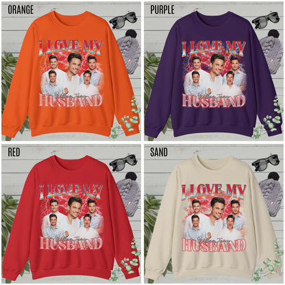 Custom I Love My Husband Sweatshirt, Customized Photo Bootleg Rap Tee, Valentine Matching Couple Sweatshirt, Custom Image Sweatshirt, SW1359