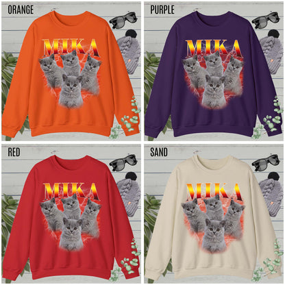Pet Custom Vintage Sweatshirt, Custom Bootleg Rap Sweatshirt Cat Bootleg Retro 90's Sweatshirt Gift For Her Customize Pet Sweatshirt, SW1334