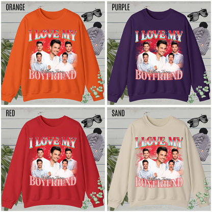 Custom I Love My Boyfriend Sweatshirt, Customized Photo Bootleg Rap Sweatshirt, Valentine Matching Couple Sweatshirt, SW1358