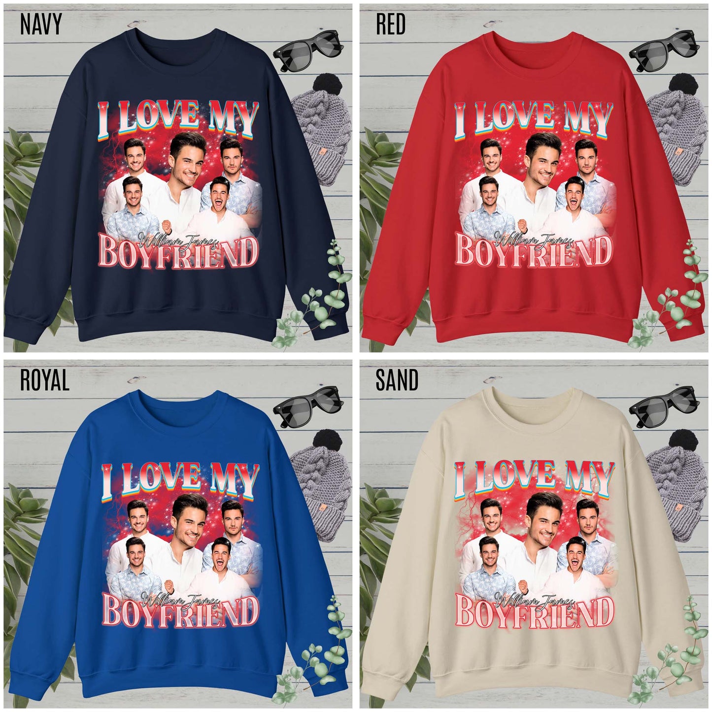 Custom I Love My Boyfriend Sweatshirt, Customized Photo Bootleg Rap Sweatshirt, Valentine Matching Couple Sweatshirt, S1358