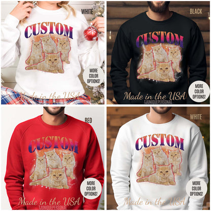 Retro Custom Cat Bootleg Tee, Custom Cat Sweatshirt, Custom Cat Lover Gift, Custom dog portrait, Vintage Funny Cat Sweatshirt, S1394