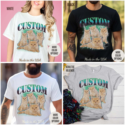 Retro Custom Cat Bootleg Tee, Custom Cat Shirt, Custom Cat Lover Gift, Custom dog portrait, Vintage Funny Cat Shirt, Bootleg Shirt, T1395