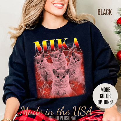 Pet Custom Vintage Sweatshirt, Custom Bootleg Rap Sweatshirt Cat Bootleg Retro 90's Sweatshirt Gift For Her, Customize Pet Sweatshirt, S1332
