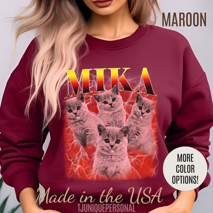 Pet Custom Vintage Sweatshirt, Custom Bootleg Rap Sweatshirt Cat Bootleg Retro 90's Sweatshirt Gift For Her Customize Pet Sweatshirt, SW1332