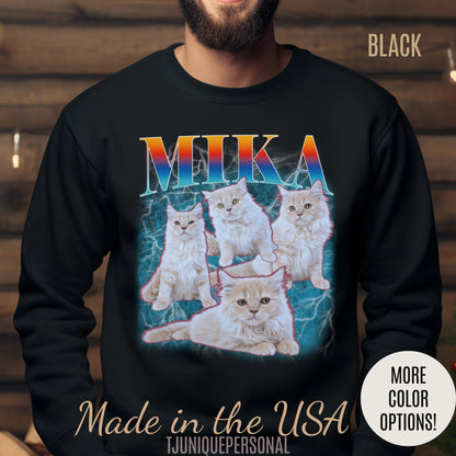 Pet Custom Vintage Sweatshirt, Custom Bootleg Rap Sweatshirt Cat Bootleg Retro 90's Sweatshirt Gift For Her, Customize Pet Sweatshirt, S1333