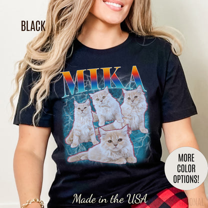 Pet Custom Vintage Shirt, Custom Bootleg Rap Tee Cat, Cat Bootleg Retro 90's Tee Gift For Her, Customize Pet Shirts, T1333