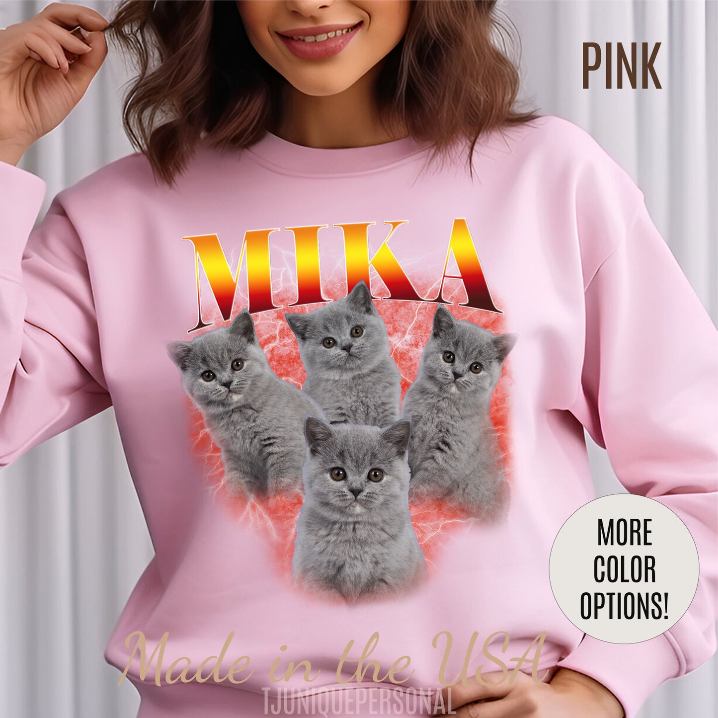 Pet Custom Vintage Sweatshirt, Custom Bootleg Rap Sweatshirt Cat Bootleg Retro 90's Sweatshirt Gift For Her Customize Pet Sweatshirt, SW1334