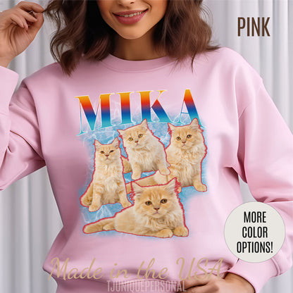 Pet Custom Vintage Sweatshirt, Custom Bootleg Rap Sweatshirt Cat Bootleg Retro 90's Sweatshirt Gift For Her Customize Pet Sweatshirt, SW1335