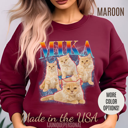 Pet Custom Vintage Sweatshirt, Custom Bootleg Rap Sweatshirt Cat Bootleg Retro 90's Sweatshirt Gift For Her Customize Pet Sweatshirt, SW1335