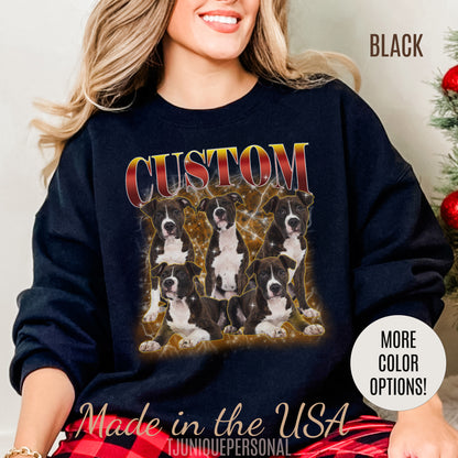 Custom Pet Vintage Washed Sweatshirt, Retro 90s Bootleg Rap Sweatshirt, Personalized Pet Photo Prints Sweatshirt, Ideal for Pet Lover, S1339