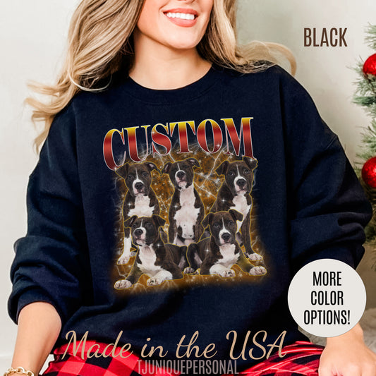 Custom Pet Vintage Washed Sweatshirt, Retro 90s Bootleg Rap Sweatshirt, Personalized Pet Photo Prints Sweatshirt, Ideal for Pet Lover, S1339
