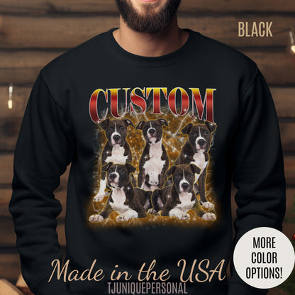 Custom Pet Vintage Washed Sweatshirt, Retro 90s Bootleg Rap Sweatshirt, Personalized Pet Photo Prints Sweatshirt, Ideal for Pet Lover, S1339