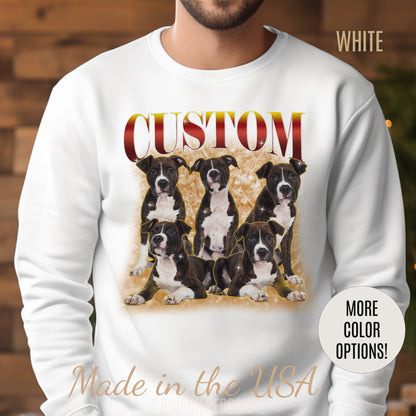 Custom Pet Vintage Washed Sweatshirt, Retro 90s Bootleg Rap Sweatshirt, Personalized Pet Photo Prints Sweatshirt, Ideal for Pet Lover, S1339