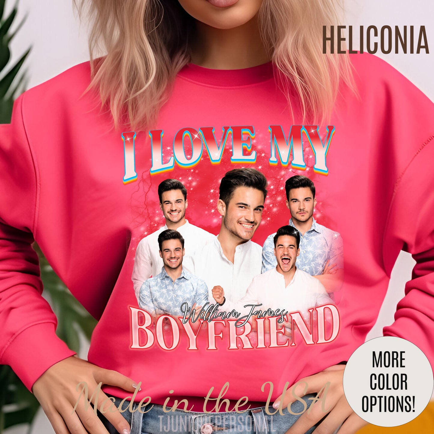 Custom I Love My Boyfriend Sweatshirt, Customized Photo Bootleg Rap Sweatshirt, Valentine Matching Couple Sweatshirt, SW1358