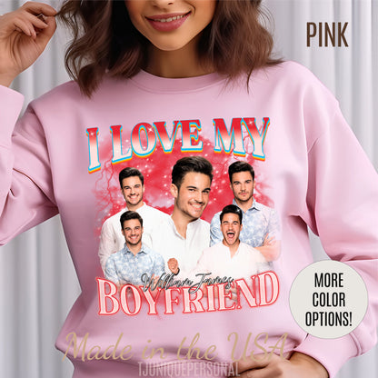 Custom I Love My Boyfriend Sweatshirt, Customized Photo Bootleg Rap Sweatshirt, Valentine Matching Couple Sweatshirt, SW1358