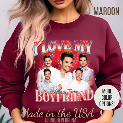 Custom I Love My Boyfriend Sweatshirt, Customized Photo Bootleg Rap Sweatshirt, Valentine Matching Couple Sweatshirt, SW1358