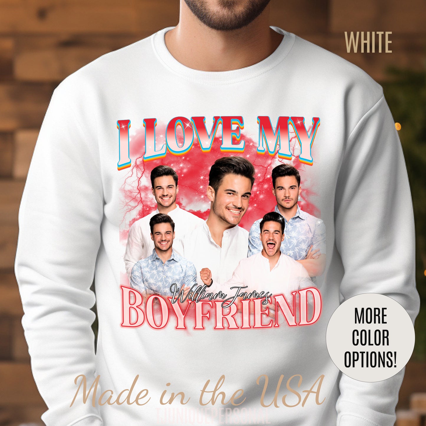 Custom I Love My Boyfriend Sweatshirt, Customized Photo Bootleg Rap Sweatshirt, Valentine Matching Couple Sweatshirt, S1358