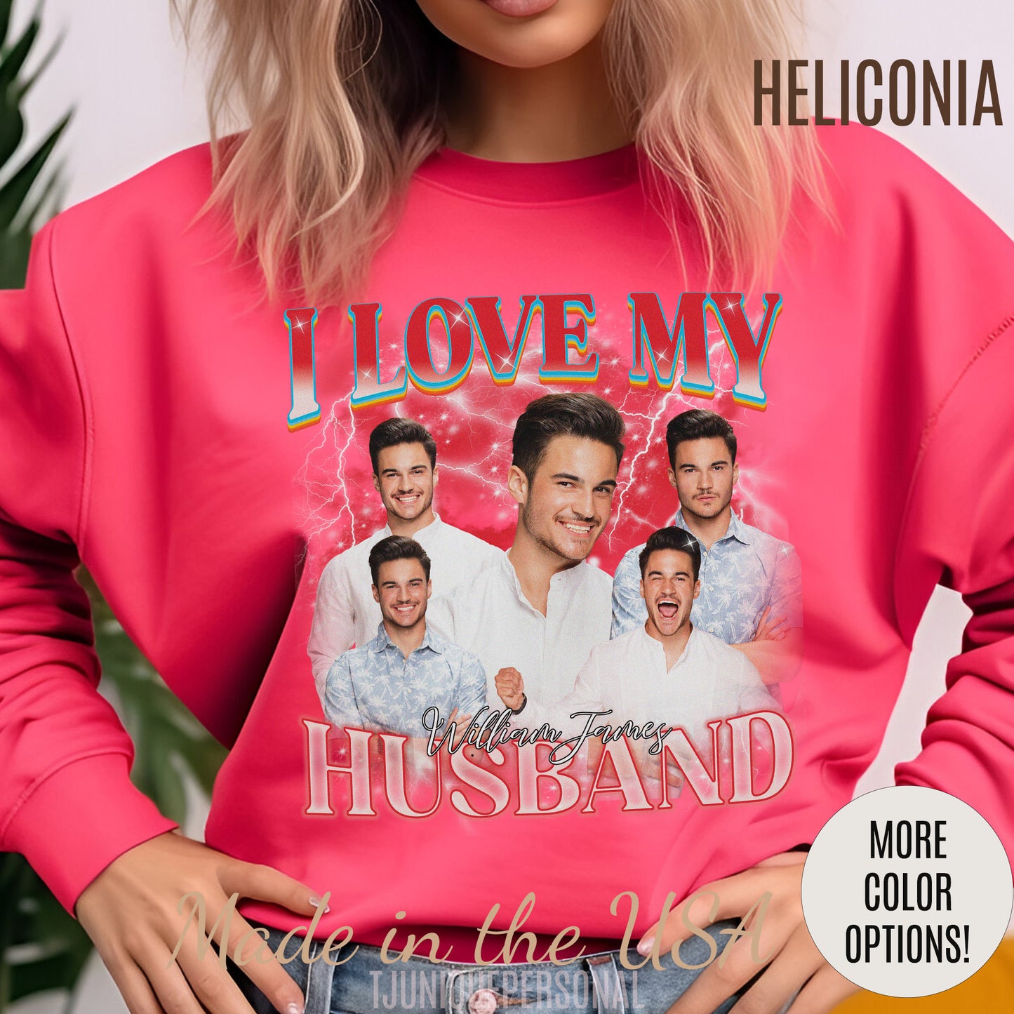 Custom I Love My Husband Sweatshirt, Customized Photo Bootleg Rap Tee, Valentine Matching Couple Sweatshirt, Custom Image Sweatshirt, SW1359