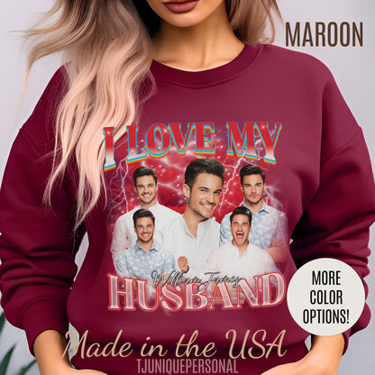 Custom I Love My Husband Sweatshirt, Customized Photo Bootleg Rap Tee, Valentine Matching Couple Sweatshirt, Custom Image Sweatshirt, SW1359