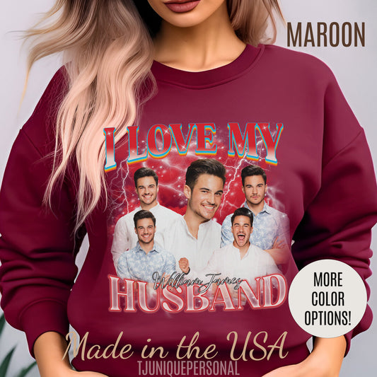 Custom I Love My Husband Sweatshirt, Customized Photo Bootleg Rap Tee, Valentine Matching Couple Sweatshirt, Custom Image Sweatshirt, SW1359