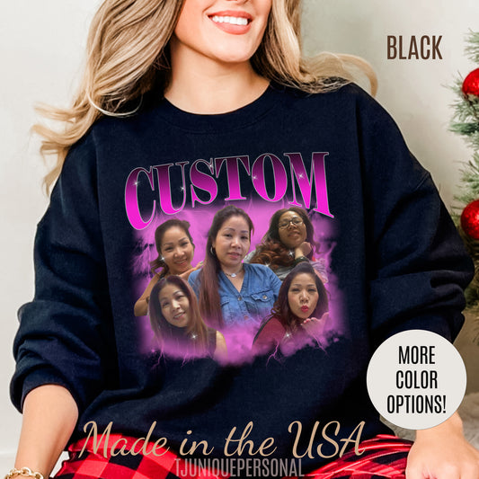 Custom Your Own Bootleg Tee, Retro Custom Bootleg Rap Tee, Custom Photo Sweatshirt, Insert Your Design Vintage Graphic 90s Sweatshirt, S1377