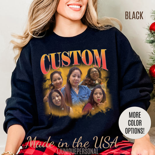 Custom Your Own Bootleg Tee, Retro Custom Bootleg Rap Tee, Custom Photo Sweatshirt, Insert Your Design Vintage Graphic 90s Sweatshirt, S1379