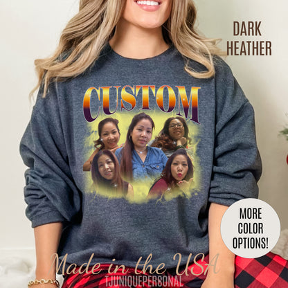 Custom Your Own Bootleg Tee, Retro Custom Bootleg Rap Tee, Custom Photo Sweatshirt, Insert Your Design Vintage Graphic 90s Sweatshirt, S1387