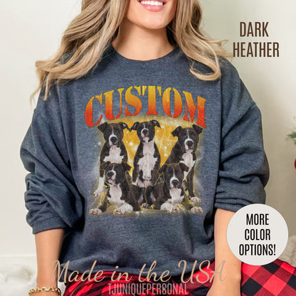 Retro Custom Your Own Bootleg Tee, Custom Cat Bootleg Tee, Custom Dog Bootleg Tee Custom dog portrait, Vintage Graphic 90s Sweatshirt, S1390