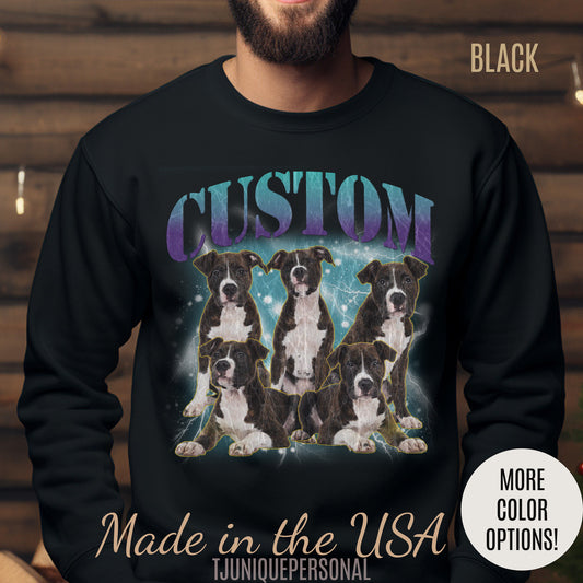 Retro Custom Your Own Bootleg Tee, Custom Cat Bootleg Tee, Custom Dog Bootleg Tee Custom dog portrait, Vintage Graphic 90s Sweatshirt, S1391