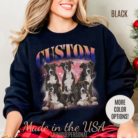 Retro Custom Your Own Bootleg Tee, Custom Cat Bootleg Tee, Custom Dog Bootleg Tee Custom dog portrait, Vintage Graphic 90s Sweatshirt, S1392