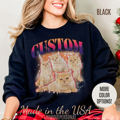 Retro Custom Cat Bootleg Tee, Custom Cat Sweatshirt, Custom Cat Lover Gift, Custom dog portrait, Vintage Funny Cat Sweatshirt, S1394