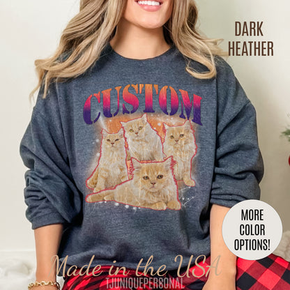 Retro Custom Cat Bootleg Tee, Custom Cat Sweatshirt, Custom Cat Lover Gift, Custom dog portrait, Vintage Funny Cat Sweatshirt, S1394