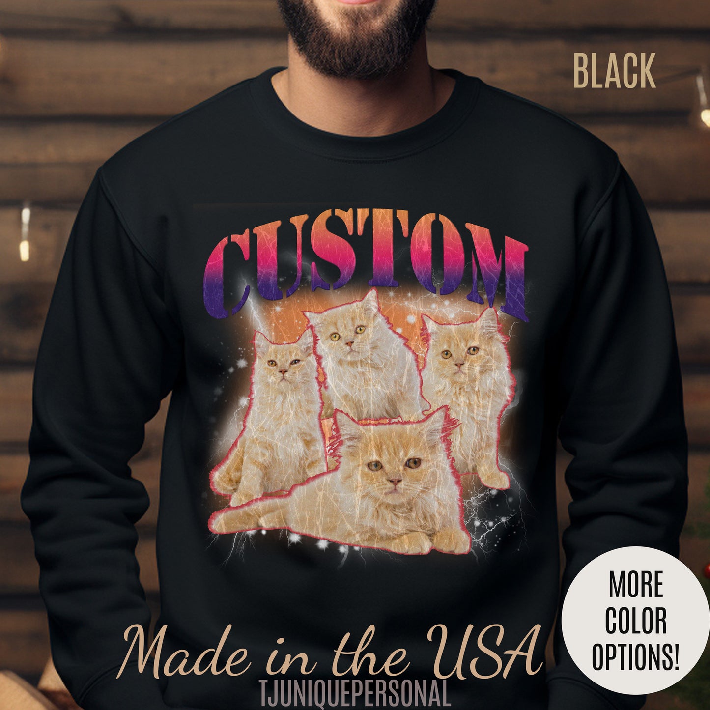 Retro Custom Cat Bootleg Tee, Custom Cat Sweatshirt, Custom Cat Lover Gift, Custom dog portrait, Vintage Funny Cat Sweatshirt, S1394