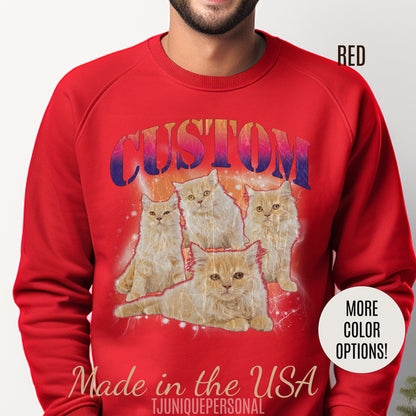 Retro Custom Cat Bootleg Tee, Custom Cat Sweatshirt, Custom Cat Lover Gift, Custom dog portrait, Vintage Funny Cat Sweatshirt, S1394