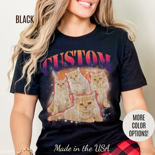 Retro Custom Cat Bootleg Tee, Custom Cat Shirt, Custom Cat Lover Gift, Custom dog portrait, Vintage Funny Cat Shirt, Bootleg Shirt, T1394