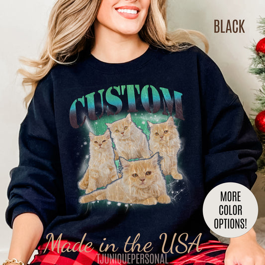 Retro Custom Cat Bootleg Tee, Custom Cat Sweatshirt, Custom Cat Lover Gift, Custom dog portrait, Vintage Funny Cat Sweatshirt, S1395