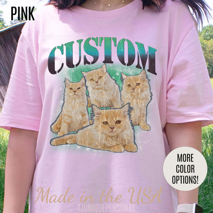 Retro Custom Cat Bootleg Tee, Custom Cat Shirt, Custom Cat Lover Gift, Custom dog portrait, Vintage Funny Cat Shirt, Bootleg Shirt, T1395