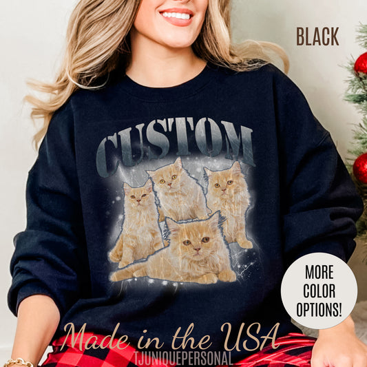 Retro Custom Cat Bootleg Tee, Custom Cat Sweatshirt, Custom Cat Lover Gift, Custom dog portrait, Vintage Funny Cat Sweatshirt, S1396