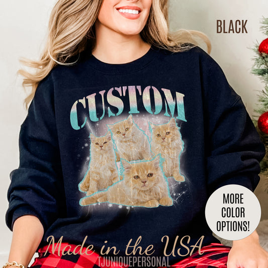 Retro Custom Cat Bootleg Tee, Custom Cat Sweatshirt, Custom Cat Lover Gift, Custom dog portrait, Vintage Funny Cat Sweatshirt, S1397