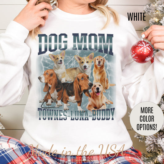 Custom Retro Dog Bootleg Sweatshirt, Dog Mom Sweatshirt, Dog Bootleg Retro 90's Sweatshirt, Custom Pet Photo, Custom Pet Portrait, S1431