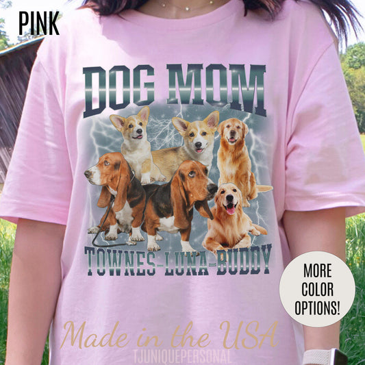 Custom Retro Dog Bootleg Shirt, Dog Mom Shirt, Dog Bootleg Retro 90's Tee, Custom Pet Photo, Custom Pet Portrait, Pet Lovers Gift, T1431