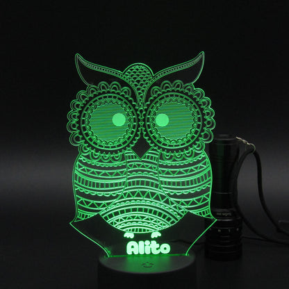 Personalized owl bird 3D night light