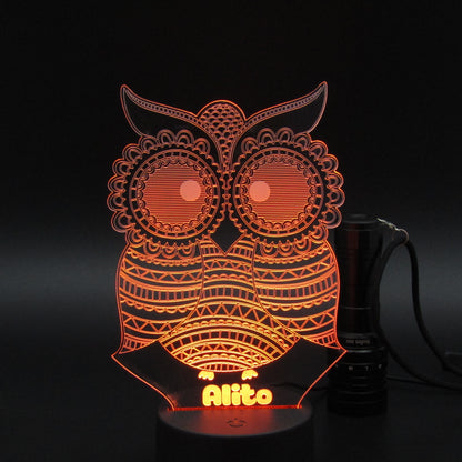 Personalized owl bird 3D night light