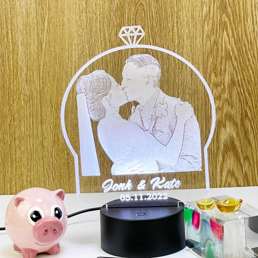 Custom wedding couple portrait engraving lights