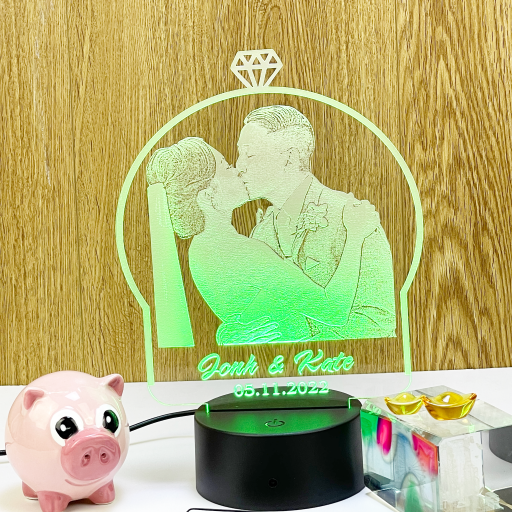 Custom wedding couple portrait engraving lights